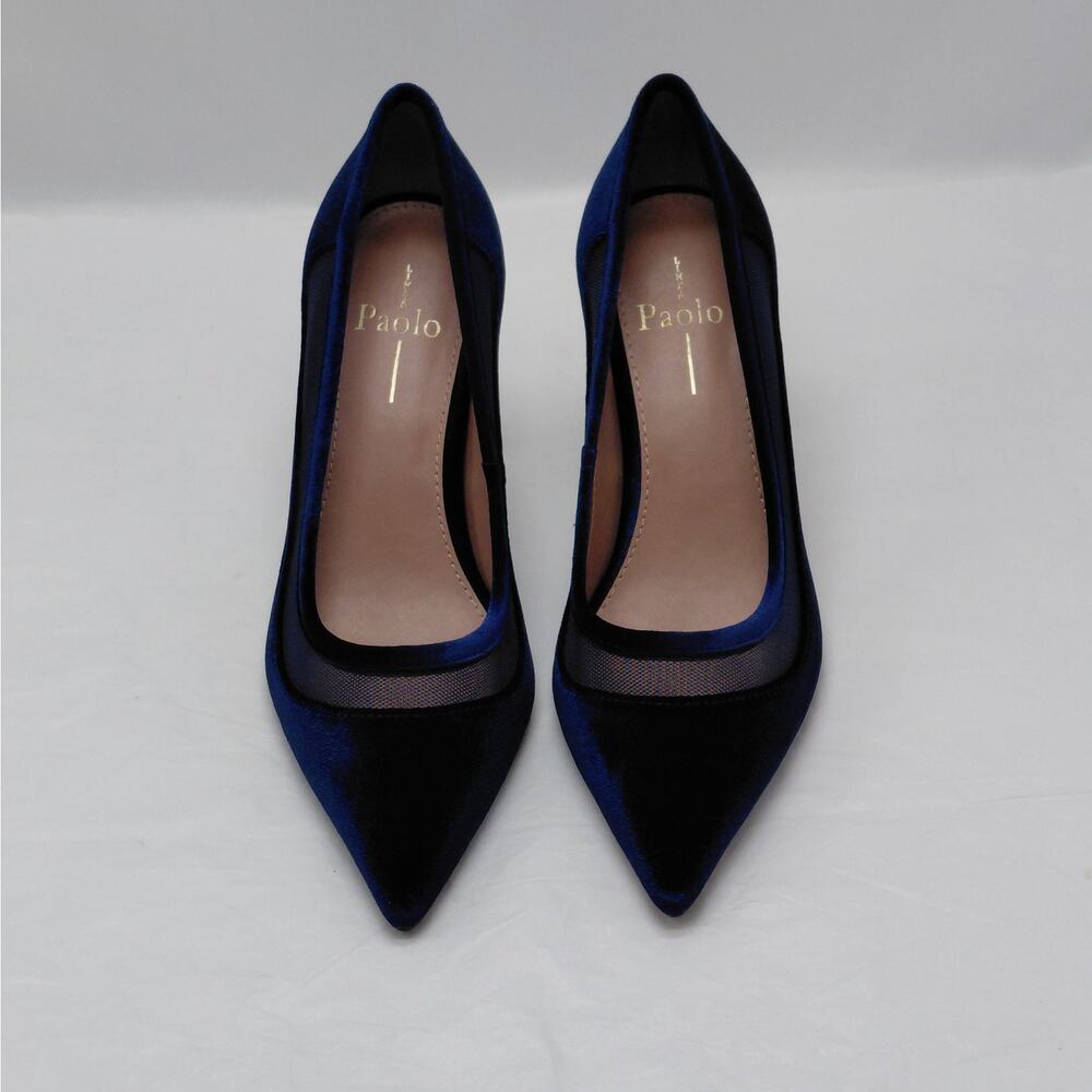 Linea Paolo Pumps Sz 7.5 Navy Velvet Pointed Toe Chic Dress Heels Wedding Party - Picture 3 of 12